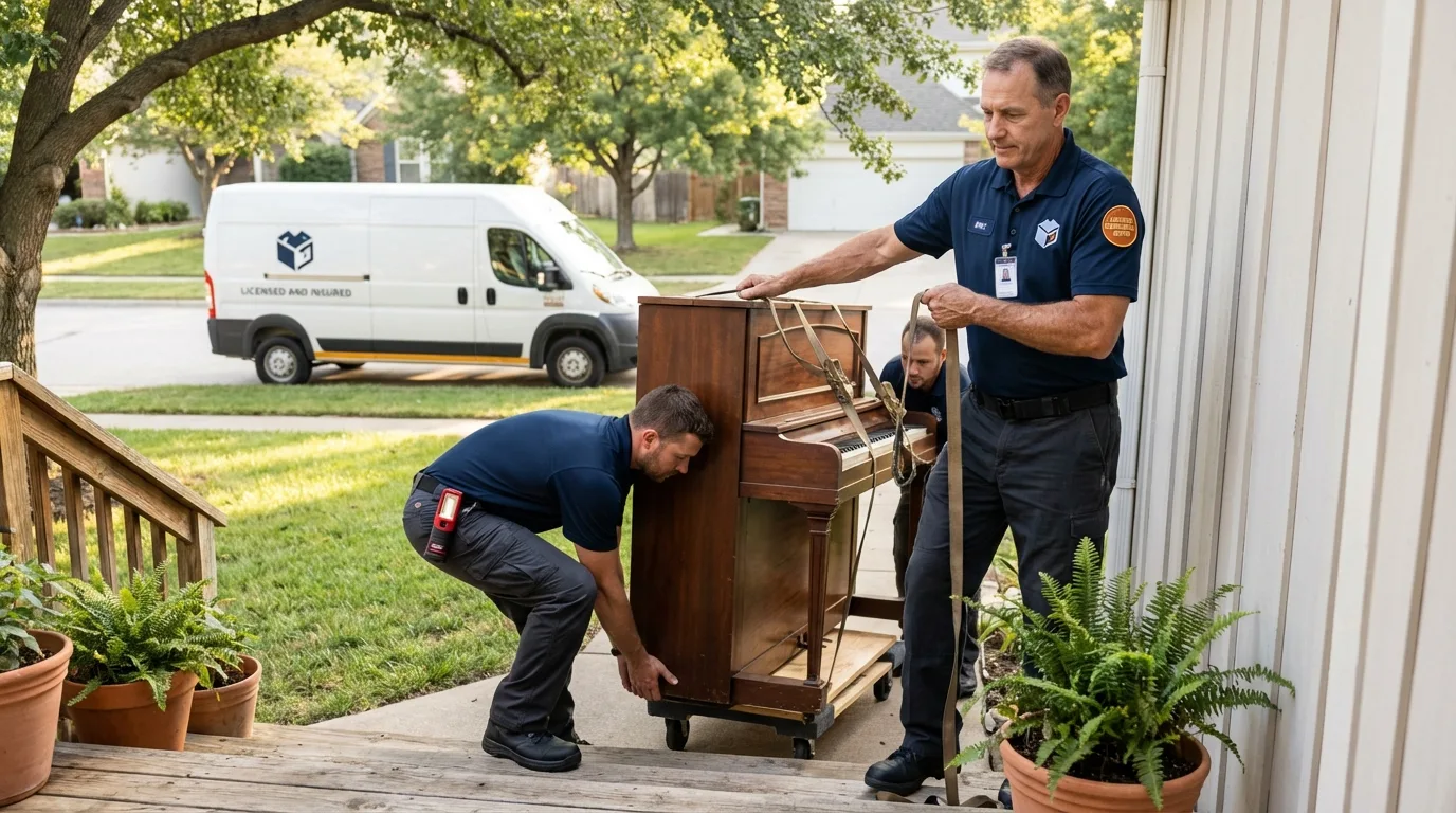 Licensed piano movers securing grand piano in Belle Rose, LA